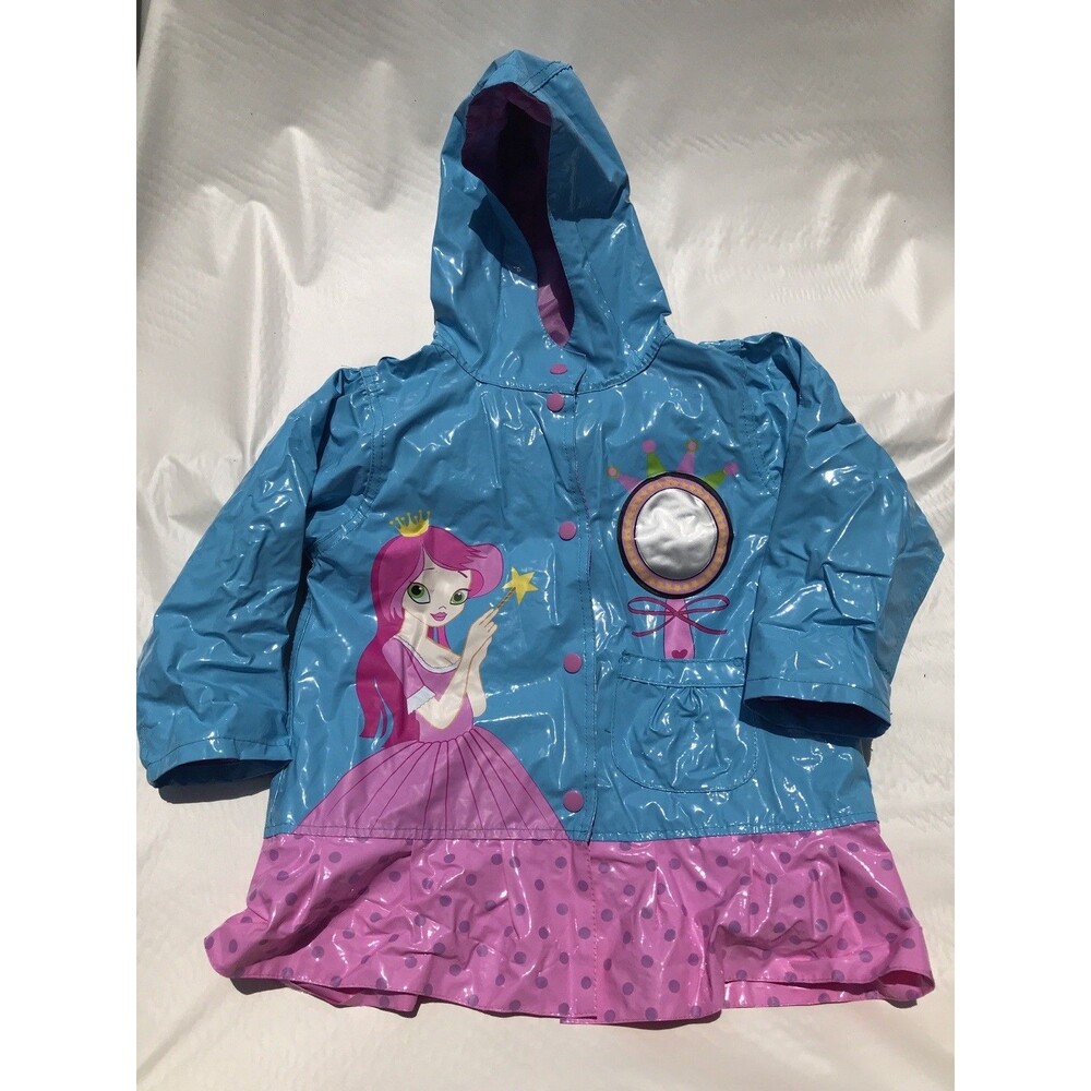Wippette raincoat Jacket Kid Size 4 blue Princess mirror Castle Vinyl jacket